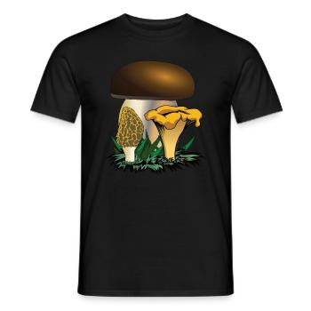 Cueillette de champignons : cèpe, chanterelles, morilles - T-shirt homme - noir - Devant - AI Model Male 178 light (178cm)