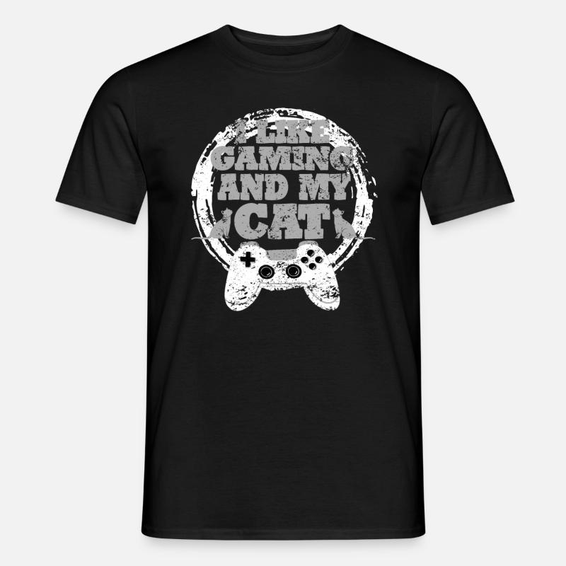 Gaming Katze Cat Geschenkidee - Männer T-Shirt - Schwarz