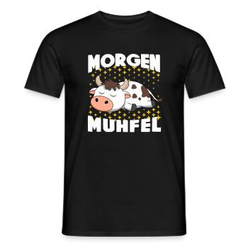 Morning grouch Cow Sleeping Lounging Stars Night - Men's T-Shirt - black - Front - AI Model Male 178 light (178cm)