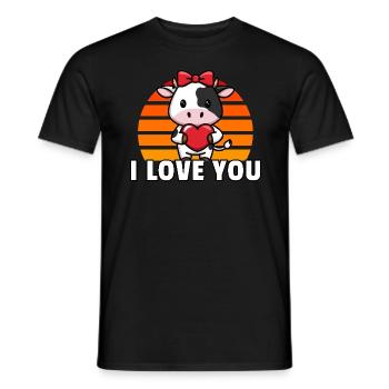 Je t’aime - Vache vintage coucher de soleil - T-shirt homme - noir - Devant - AI Model Male 178 light (178cm)