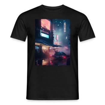 Mitternachtsträumerei: Anime-artige Darstellung eines - Männer T-Shirt - Schwarz - Vorne - AI Model Male 178 light (178cm)