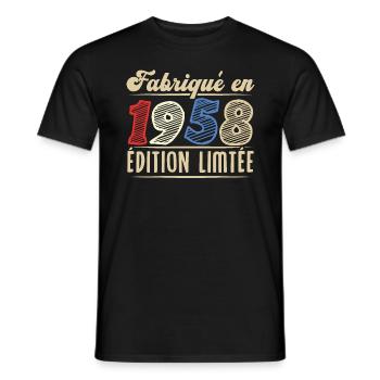 Fabriqué en 1958, Vintage cadeau d'anniversaire - T-shirt homme - noir - Devant - AI Model Male 178 light (178cm)