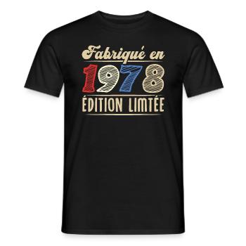 Fabriqué en 1978, Vintage cadeau d'anniversaire - T-shirt homme - noir - Devant - AI Model Male 178 light (178cm)