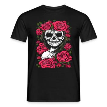 Crâne avec des roses, la Catrina - T-shirt homme - noir - Devant - AI Model Male 178 light (178cm)
