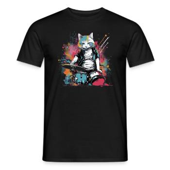 Katze Schlagzeuger Musik Tier Schlagzeug Wild Cat - Männer T-Shirt - Schwarz - Vorne - AI Model Male 178 light (178cm)