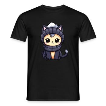 Cat Winter Comic - Men's T-Shirt - black - Front - AI Model Male 178 light (178cm)