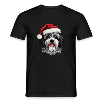 Tête de Noël de chien bichon havanais - T-shirt homme - noir - Devant - AI Model Male 178 light (178cm)