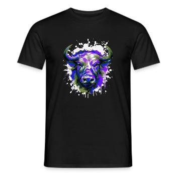 Tête de taureau Portrait Animal Taureau Coloré - T-shirt homme - noir - Devant - AI Model Male 178 light (178cm)