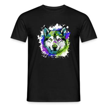 Portrait de tête de chien husky coloré - T-shirt homme - noir - Devant - AI Model Male 178 light (178cm)