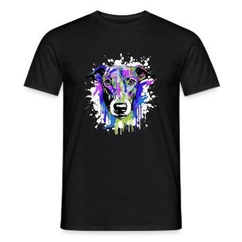 Portrait de tête de chien lévrier coloré - T-shirt homme - noir - Devant - AI Model Male 178 light (178cm)