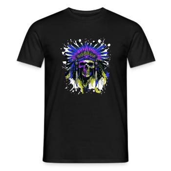 Apache Crâne Indien Coloré - T-shirt homme - noir - Devant - AI Model Male 178 light (178cm)