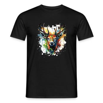 Deer Pop Art Head - Men's T-Shirt - black - Front - AI Model Male 178 light (178cm)