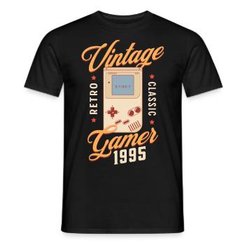 Vintage Gamer 1995, 27 Years Anniversary Gamer - Men's T-Shirt - black - Front - AI Model Male 178 light (178cm)