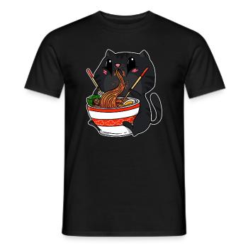 Anime Kawaii Chats Ramen nouilles chat manga - T-shirt homme - noir - Devant - AI Model Male 178 light (178cm)