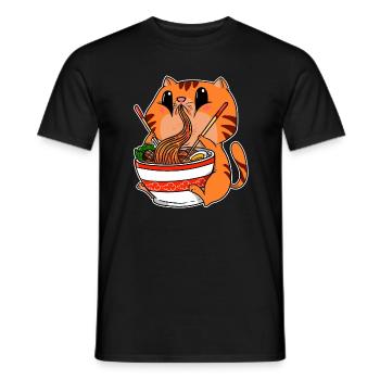 Anime Kawaii Cats Cat Ramen Noodle Soup Manga - Men's T-Shirt - black - Front - AI Model Male 178 light (178cm)