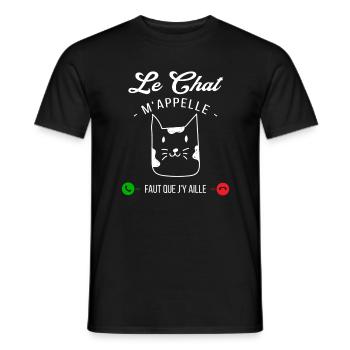 Le Chat M'appelle Faut Que J'y Aille - T-shirt homme - noir - Devant - AI Model Male 178 light (178cm)