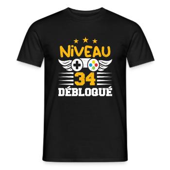 Niveau 34 Débloqué, cadeau de joueur - T-shirt homme - noir - Devant - AI Model Male 178 light (178cm)