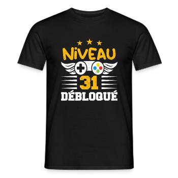 Niveau 31 Débloqué, cadeau de joueur - T-shirt homme - noir - Devant - AI Model Male 178 light (178cm)