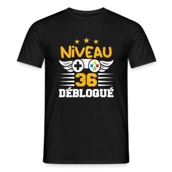 Niveau 36 Débloqué, cadeau de joueur - T-shirt homme - noir - Devant - AI Model Male 178 light (178cm)