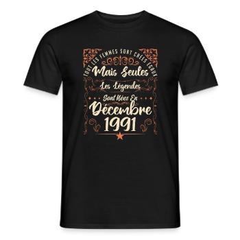 Légendes Sont Nées En Décembre 1991 édition limité - T-shirt homme - noir - Devant - AI Model Male 178 light (178cm)