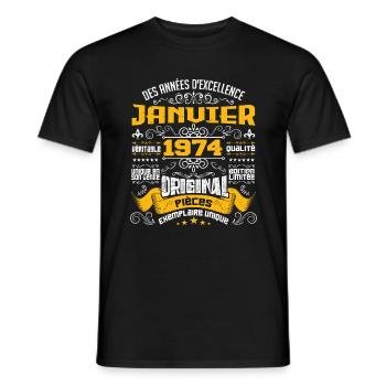 JANVIER 1974 | ORIGINAL PIÈCES - T-shirt homme - noir - Devant - AI Model Male 178 light (178cm)