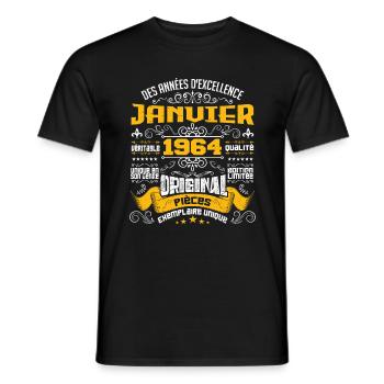 JANVIER 1964 | ORIGINAL PIÈCES - T-shirt homme - noir - Devant - AI Model Male 178 light (178cm)