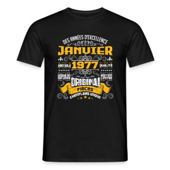 JANVIER 1977 | ORIGINAL PIÈCES - T-shirt homme - noir - Devant - AI Model Male 178 light (178cm)