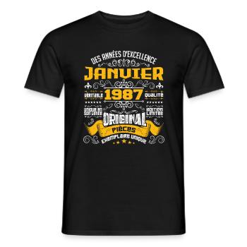 JANVIER 1987 | ORIGINAL PIÈCES - T-shirt homme - noir - Devant - AI Model Male 178 light (178cm)