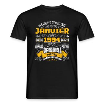 JANVIER 1994 | ORIGINAL PIÈCES - T-shirt homme - noir - Devant - AI Model Male 178 light (178cm)