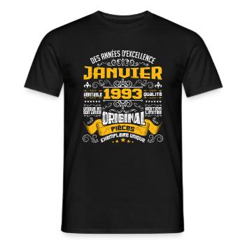 JANVIER 1993 | ORIGINAL PIÈCES - T-shirt homme - noir - Devant - AI Model Male 178 light (178cm)