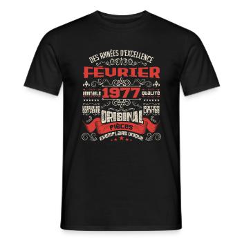 Février 1977 | Des Années D'excellence - T-shirt homme - noir - Devant - AI Model Male 178 light (178cm)