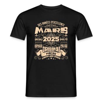 Anniversaire Vintage Né(e) en Mars 2025 - T-shirt homme - noir - Devant - AI Model Male 178 light (178cm)