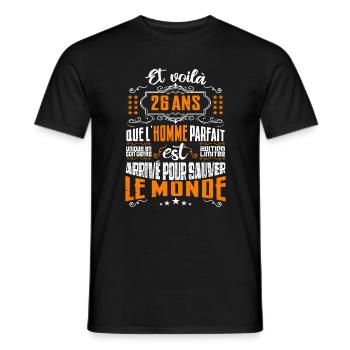 26 ans, Homme parfait, cadeau anniversaire 26ans - T-shirt homme - noir - Devant - AI Model Male 178 light (178cm)