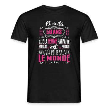 50 ans, Femme parfaite, cadeau anniversaire 50ans - T-shirt homme - noir - Devant - AI Model Male 178 light (178cm)