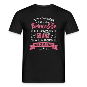 Une princesse a 59 ans, Cadeau d’anniversaire - T-shirt homme - noir - Devant - AI Model Male 178 light (178cm)