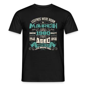March 1980 | birthday gift - T-shirt homme - noir - Devant - AI Model Male 178 light (178cm)