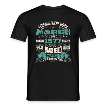 March 1977 | birthday gift - T-shirt homme - noir - Devant - AI Model Male 178 light (178cm)