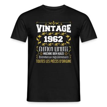 vintage 1962 | Toutes Les Pièces D'origine - T-shirt homme - noir - Devant - AI Model Male 178 light (178cm)