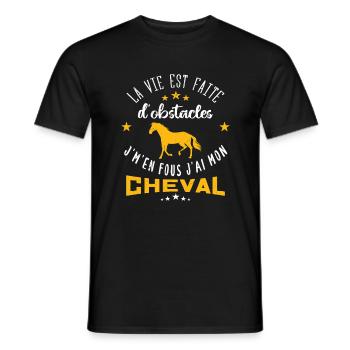 la vie est faite d'obstacles, je m'en fous cheval - T-shirt homme - noir - Devant - AI Model Male 178 light (178cm)