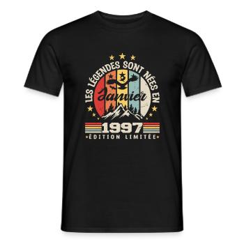 les légendes sont nées en 1997 janvier | cadeau - T-shirt homme - noir - Devant - AI Model Male 178 light (178cm)