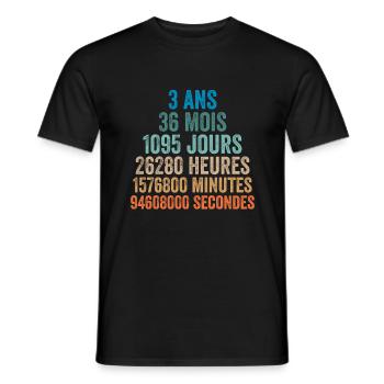 3 Ans Anniversaire - cadeau d'anniversaire - T-shirt homme - noir - Devant - AI Model Male 178 light (178cm)