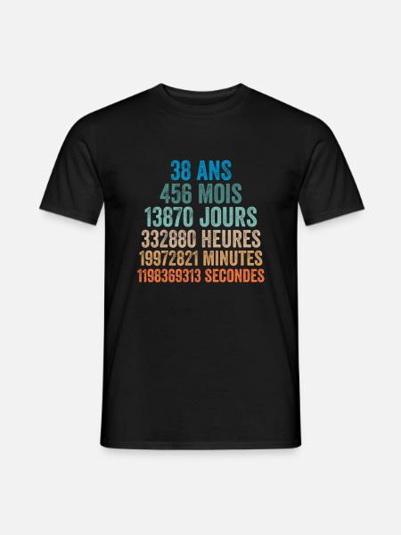 38 Ans Anniversaire - cadeau d'anniversaire - T-shirt homme - noir