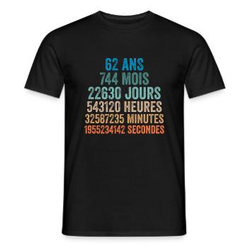 62 Ans Anniversaire - cadeau d'anniversaire - T-shirt homme - noir - Devant - AI Model Male 178 light (178cm)