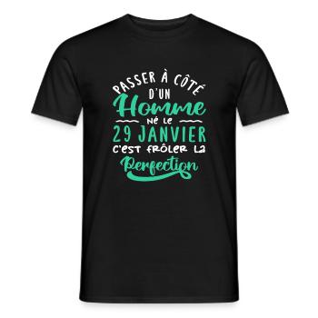 Anniversaire Homme - Né le 29 Janvier - T-shirt homme - noir - Devant - AI Model Male 178 light (178cm)