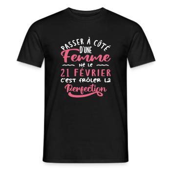 Anniversaire Femme - Né le 21 Février - T-shirt homme - noir - Devant - AI Model Male 178 light (178cm)