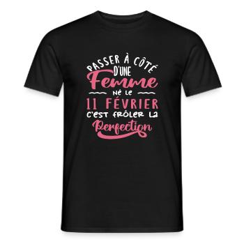 Anniversaire Femme - Né le 11 Février - T-shirt homme - noir - Devant - AI Model Male 178 light (178cm)