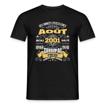 Les légendes sont nées en Août 2001 | vintage - T-shirt homme - noir - Devant - AI Model Male 178 light (178cm)
