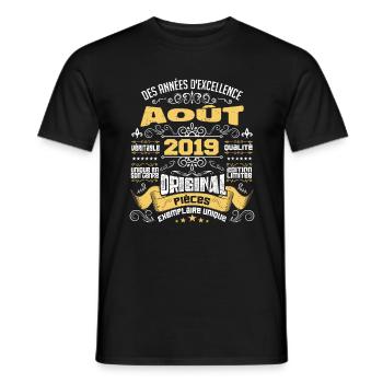 Les légendes sont nées en Août 2019 | vintage - T-shirt homme - noir - Devant - AI Model Male 178 light (178cm)