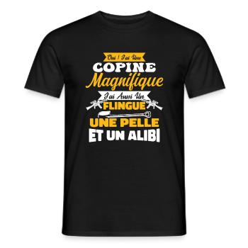 Copine magnifique flingue - pelle - alibi - T-shirt homme - noir - Devant - AI Model Male 178 light (178cm)