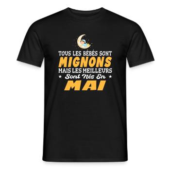 Naissance Cadeau Baby Bébé né en Mai Fille Garçon - T-shirt homme - noir - Devant - AI Model Male 178 light (178cm)
